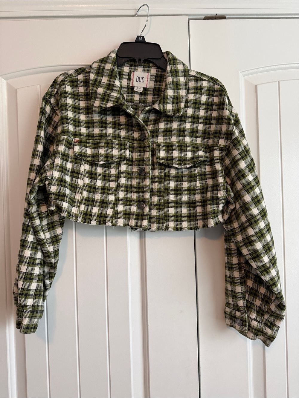 BDG Green and White Plaid Cropped Jacket